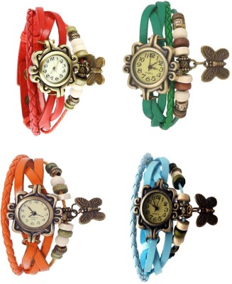 NS18 Vintage Butterfly Rakhi Combo of 4 Red, Orange, Green And Sky Blue Analog Watch  - For Women   Watches  (NS18)
