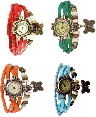 

Kissu Vintage Rakhi Combo of 4 Red, Orange, Green And Sky Blue Watch - For Women