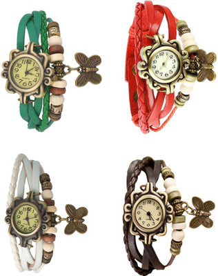 

Kissu Vintage Rakhi Combo of 4 Green, White, Red And Brown Watch - For Women