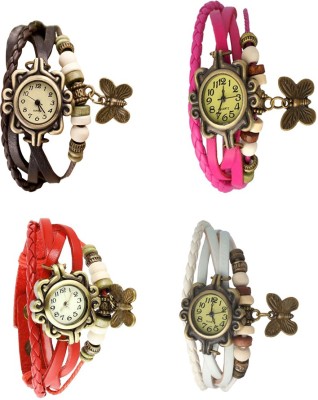NS18 Vintage Butterfly Rakhi Combo of 4 Brown, Red, Pink And White Analog Watch  - For Women   Watches  (NS18)