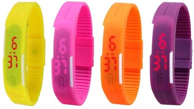 NS18 Silicone Led Magnet Band Watch Combo of 4 Yellow, Pink, Orange And Purple Digital Watch  - For Couple   Watches  (NS18)