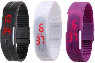 NS18 Silicone Led Magnet Band Combo of 3 Black, White And Purple Digital Watch  - For Boys & Girls   Watches  (NS18)