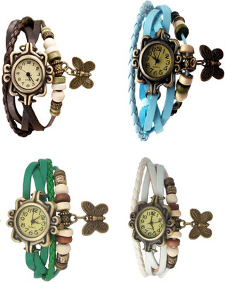 

NS18 Vintage Butterfly Rakhi Combo of 4 Brown, Green, Sky Blue And White Watch - For Women