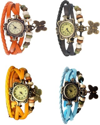 NS18 Vintage Butterfly Rakhi Combo of 4 Orange, Yellow, Black And Sky Blue Analog Watch  - For Women   Watches  (NS18)