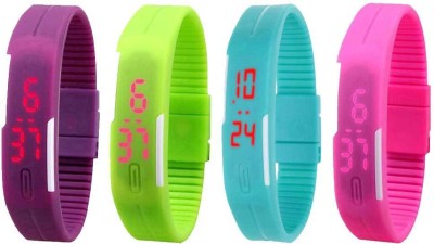NS18 Silicone Led Magnet Band Watch Combo of 4 Purple, Green, Sky Blue And Pink Digital Watch  - For Couple   Watches  (NS18)