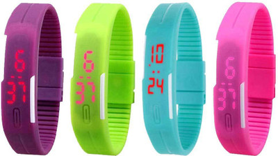 NS18 Silicone Led Magnet Band Watch Combo of 4 Purple, Green, Sky Blue And Pink Digital Watch  - For Couple   Watches  (NS18)