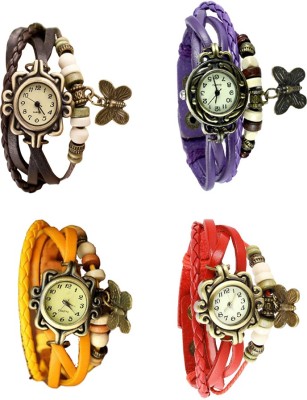 NS18 Vintage Butterfly Rakhi Combo of 4 Brown, Yellow, Purple And Red Watch  - For Women   Watches  (NS18)