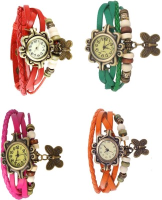 NS18 Vintage Butterfly Rakhi Combo of 4 Red, Pink, Green And Orange Analog Watch  - For Women   Watches  (NS18)