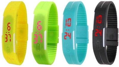 NS18 Silicone Led Magnet Band Combo of 4 Yellow, Green, Sky Blue And Black Digital Watch  - For Boys & Girls   Watches  (NS18)