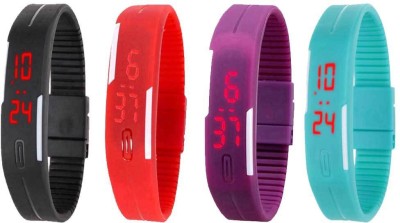 NS18 Silicone Led Magnet Band Watch Combo of 4 Black, Red, Purple And Sky Blue Digital Watch  - For Couple   Watches  (NS18)