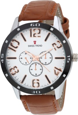 Swiss Trend ST2039 White Dial Black Bezel Crono Look Elegant Watch  - For Men   Watches  (Swiss Trend)