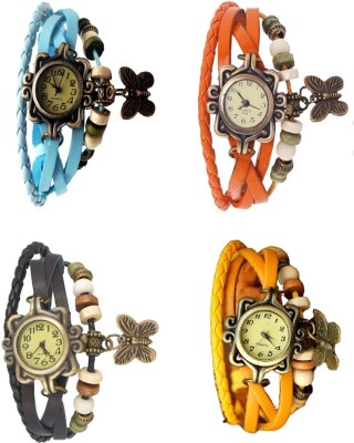 NS18 Vintage Butterfly Rakhi Combo of 4 Sky Blue, Black, Orange And Yellow Analog Watch  - For Women   Watches  (NS18)