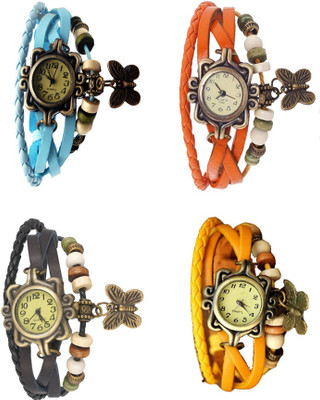 

Kissu Vintage Rakhi Combo of 4 Sky Blue, Black, Orange And Yellow Watch - For Women