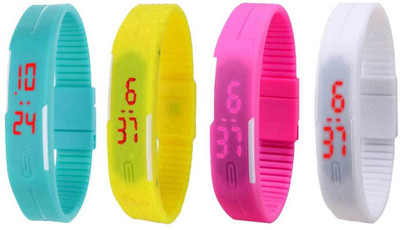 Kissu Led Magnet Band Combo of 4 Sky Blue, Yellow, Pink And White Watch - For Men & Women