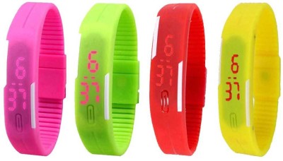 NS18 Silicone Led Magnet Band Combo of 4 Pink, Green, Red And Yellow Digital Watch  - For Boys & Girls   Watches  (NS18)