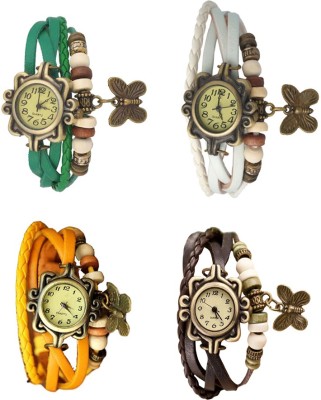 NS18 Vintage Butterfly Rakhi Combo of 4 Green, Yellow, White And Brown Analog Watch  - For Women   Watches  (NS18)