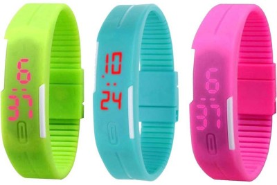 NS18 Silicone Led Magnet Band Combo of 3 Green, Sky Blue And Pink Digital Watch  - For Boys & Girls   Watches  (NS18)