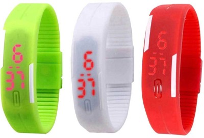 NS18 Silicone Led Magnet Band Combo of 3 Green, White And Red Digital Watch  - For Boys & Girls   Watches  (NS18)