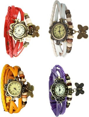 NS18 Vintage Butterfly Rakhi Combo of 4 Red, Yellow, White And Purple Analog Watch  - For Women   Watches  (NS18)