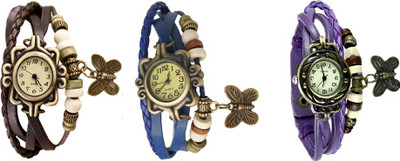 

Kissu Vintage Rakhi Watch Combo of 3 Brown, Blue And Purple Watch - For Women