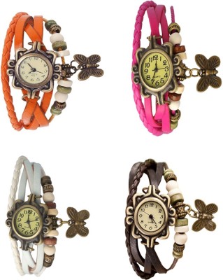 NS18 Vintage Butterfly Rakhi Combo of 4 Orange, White, Pink And Brown Analog Watch  - For Women   Watches  (NS18)