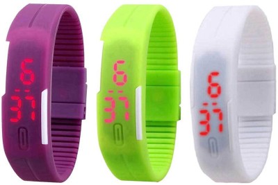 NS18 Silicone Led Magnet Band Combo of 3 Purple, Green And White Digital Watch  - For Boys & Girls   Watches  (NS18)