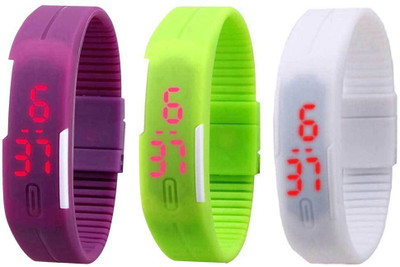 NS18 Silicone Led Magnet Band Combo of 3 Purple, Green And White Digital Watch  - For Boys & Girls   Watches  (NS18)