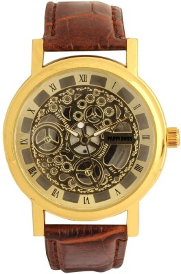 Pappi Boss Classic Skeleton Transparent Gold Dial Analog Watch  - For Men   Watches  (Pappi Boss)