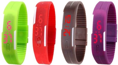 NS18 Silicone Led Magnet Band Watch Combo of 4 Green, Red, Brown And Purple Digital Watch  - For Couple   Watches  (NS18)