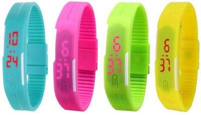 NS18 Silicone Led Magnet Band Combo of 4 Sky Blue, Pink, Green And Yellow Digital Watch  - For Boys & Girls   Watches  (NS18)