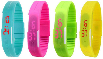 NS18 Silicone Led Magnet Band Combo of 4 Sky Blue, Pink, Green And Yellow Digital Watch  - For Boys & Girls   Watches  (NS18)