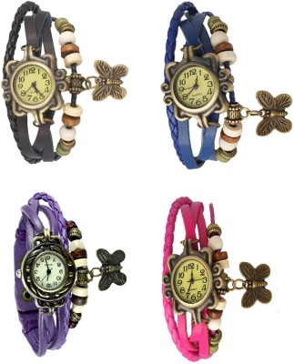 NS18 Vintage Butterfly Rakhi Combo of 4 Black, Purple, Blue And Pink Analog Watch  - For Women   Watches  (NS18)