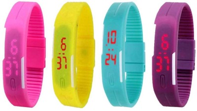 NS18 Silicone Led Magnet Band Watch Combo of 4 Pink, Yellow, Sky Blue And Purple Digital Watch  - For Couple   Watches  (NS18)