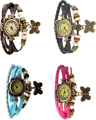 

Kissu Vintage Rakhi Combo of 4 Brown, Sky Blue, Black And Pink Watch - For Women