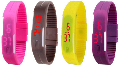 

NS18 Silicone Led Magnet Band Watch Combo of 4 Pink, Brown, Yellow And Purple Watch - For Couple