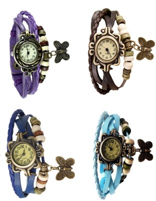 NS18 Vintage Butterfly Rakhi Combo of 4 Purple, Blue, Brown And Sky Blue Analog Watch  - For Women   Watches  (NS18)