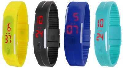 NS18 Silicone Led Magnet Band Watch Combo of 4 Yellow, Black, Blue And Sky Blue Digital Watch  - For Couple   Watches  (NS18)