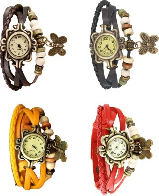 NS18 Vintage Butterfly Rakhi Combo of 4 Brown, Yellow, Black And Red Analog Watch  - For Women   Watches  (NS18)