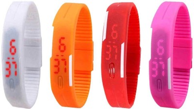 NS18 Silicone Led Magnet Band Watch Combo of 4 White, Orange, Red And Pink Watch  - For Couple   Watches  (NS18)