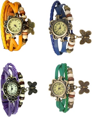 NS18 Vintage Butterfly Rakhi Combo of 4 Yellow, Purple, Blue And Green Analog Watch  - For Women   Watches  (NS18)