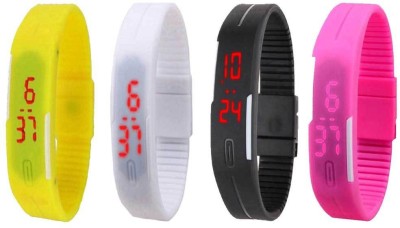 NS18 Silicone Led Magnet Band Combo of 4 Yellow, White, Black And Pink Digital Watch  - For Boys & Girls   Watches  (NS18)