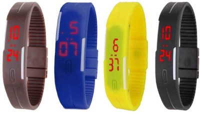 NS18 Silicone Led Magnet Band Combo of 4 Brown, Blue, Yellow And Black Digital Watch  - For Boys & Girls   Watches  (NS18)