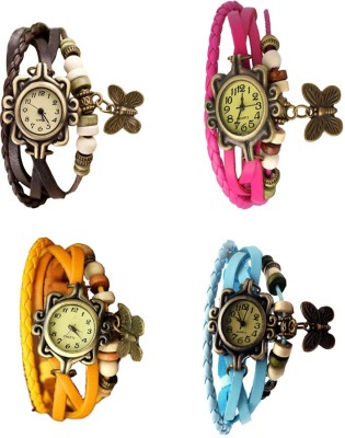 NS18 Vintage Butterfly Rakhi Combo of 4 Brown, Yellow, Pink And Sky Blue Analog Watch  - For Women   Watches  (NS18)