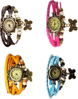 

NS18 Vintage Butterfly Rakhi Combo of 4 Brown, Yellow, Pink And Sky Blue Watch - For Women