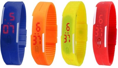 NS18 Silicone Led Magnet Band Watch Combo of 4 Blue, Orange, Yellow And Red Digital Watch  - For Couple   Watches  (NS18)