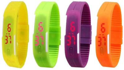 NS18 Silicone Led Magnet Band Combo of 4 Yellow, Green, Purple And Orange Digital Watch  - For Boys & Girls   Watches  (NS18)