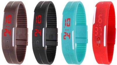 NS18 Silicone Led Magnet Band Watch Combo of 4 Brown, Black, Sky Blue And Red Digital Watch  - For Couple   Watches  (NS18)