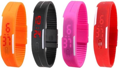 NS18 Silicone Led Magnet Band Watch Combo of 4 Orange, Black, Pink And Red Digital Watch  - For Couple   Watches  (NS18)