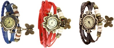 NS18 Vintage Butterfly Rakhi Watch Combo of 3 Blue, Red And Brown Analog Watch  - For Women   Watches  (NS18)