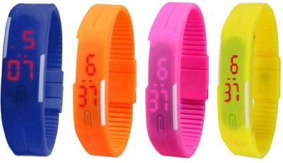 NS18 Silicone Led Magnet Band Combo of 4 Blue, Orange, Pink And Yellow Digital Watch  - For Boys & Girls   Watches  (NS18)